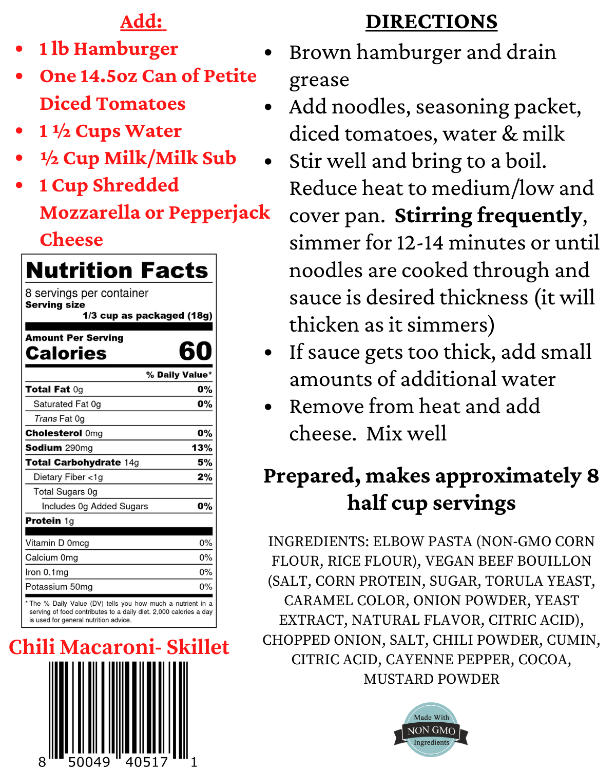 Gluten-Free Chili Macaroni Skillet Meal