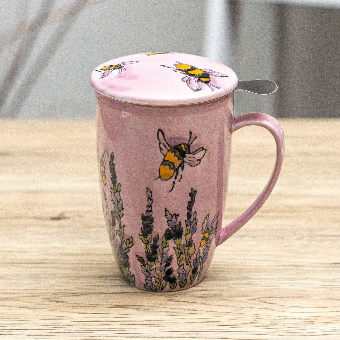 Spring Honeybee Design 15oz Tea Mugs with Lid and Infuser for Loose Leaf Tea