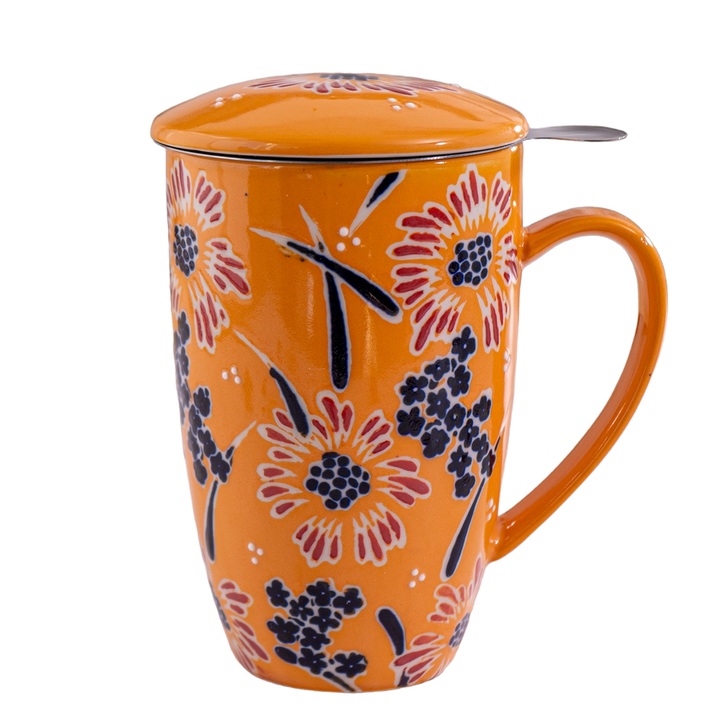 Yellow Flower Design 15oz Tea Mugs with Lid and Infuser
