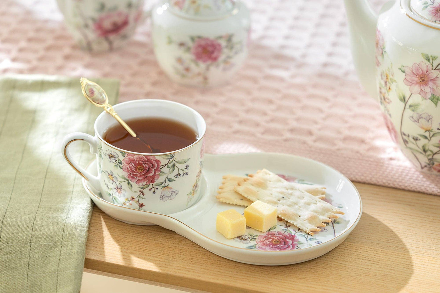 Pink Camellia 8oz Fine Porcelain Tea Snack Set