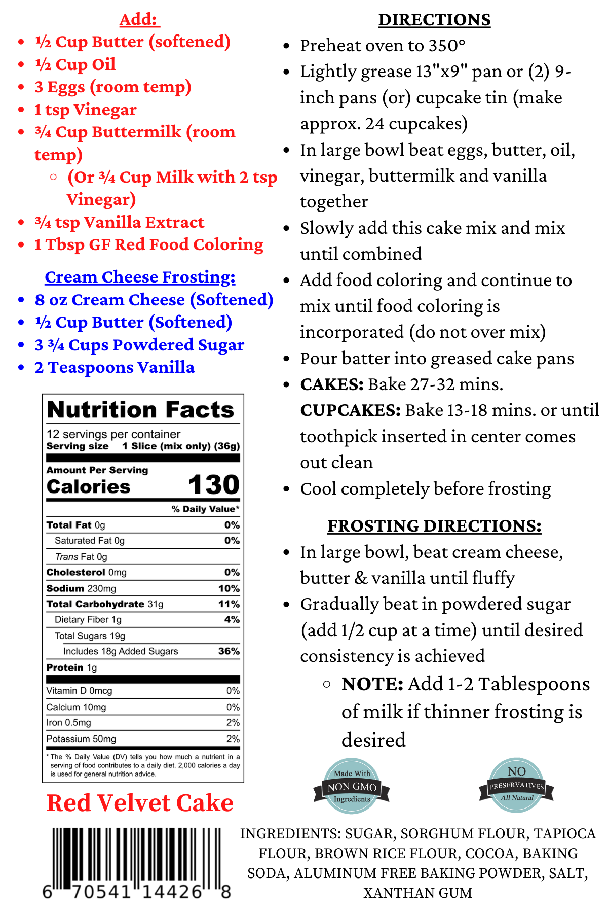 Gluten-Free Red Velvet Cake Mix