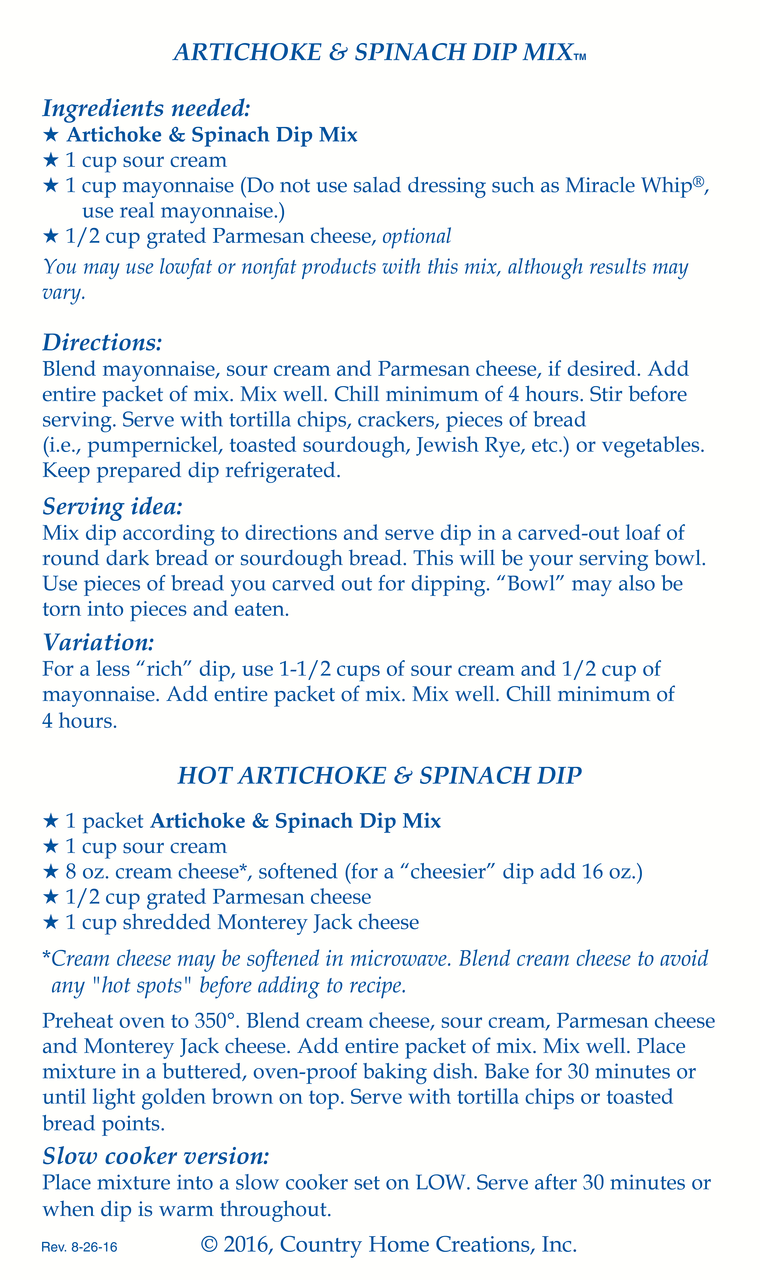 Artichoke Spinach Dip Mix