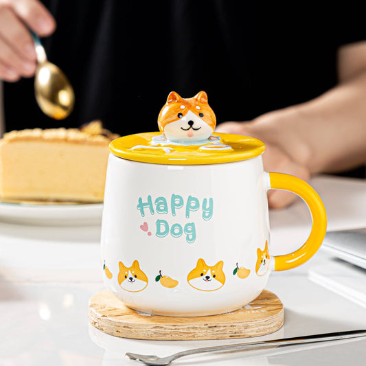 Happy Dog Shiba Inu 13oz Mug With Lid and Spoon