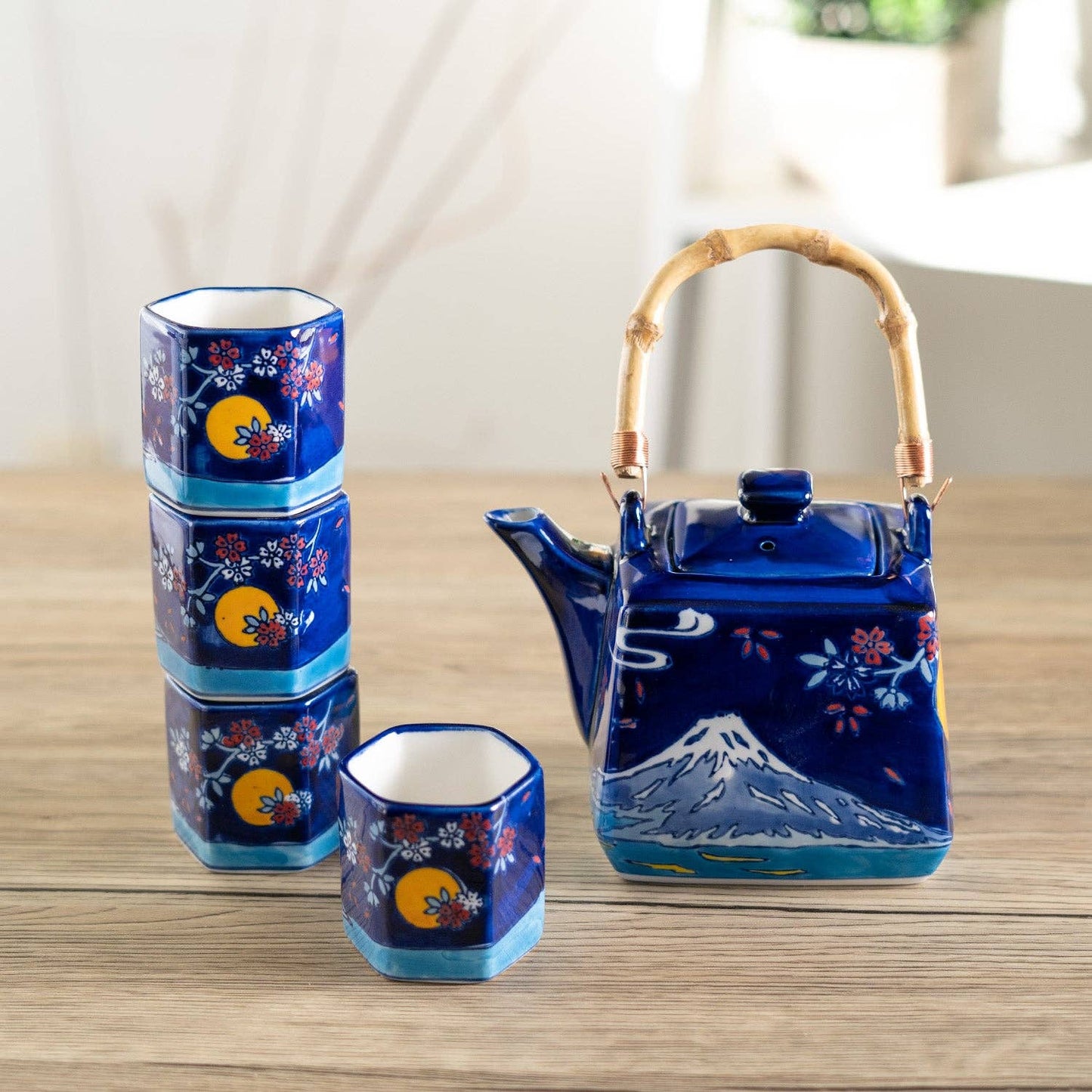 Fuji Mountain Design Tea Set 20oz Tea Pot with 4 Hexagon Cups (4/8)