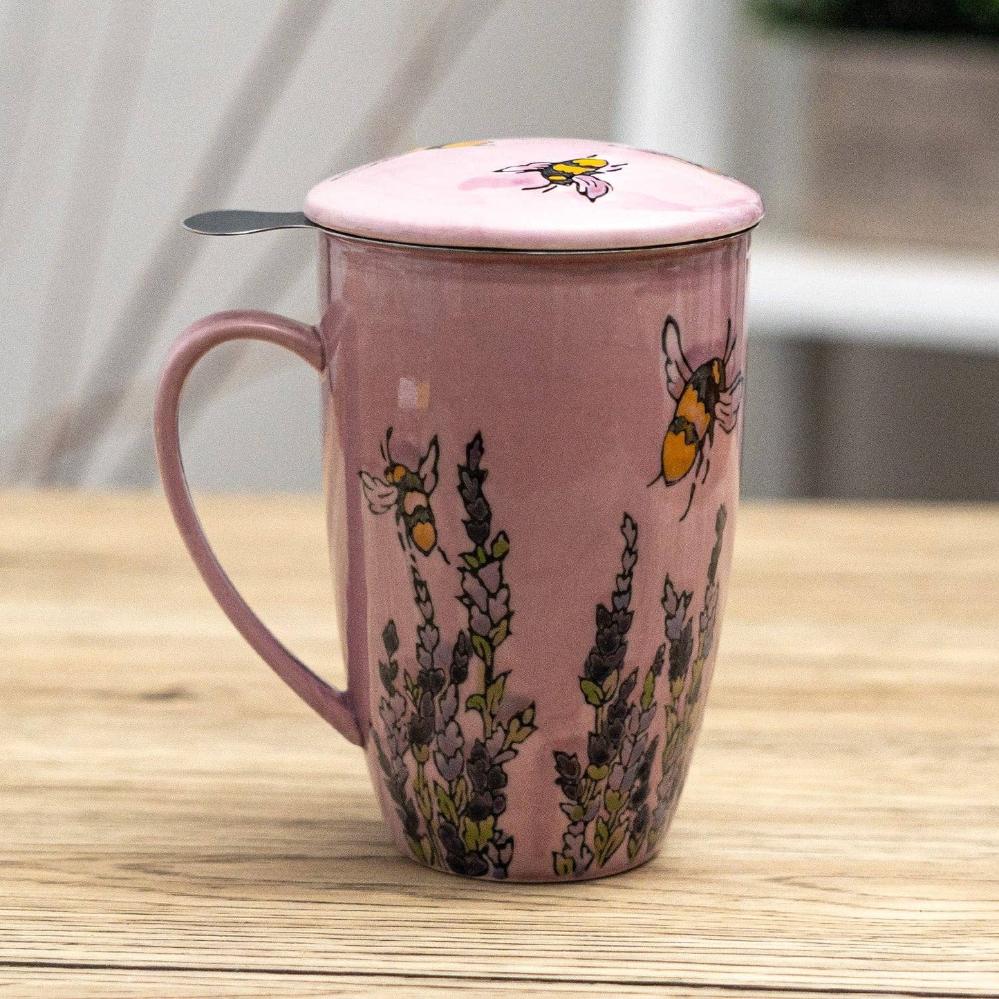 Spring Honeybee Design 15oz Tea Mugs with Lid and Infuser for Loose Leaf Tea