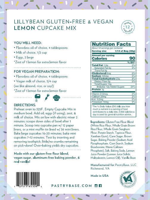 Lilly Bean Lemon Gluten Free Cupcake Mix