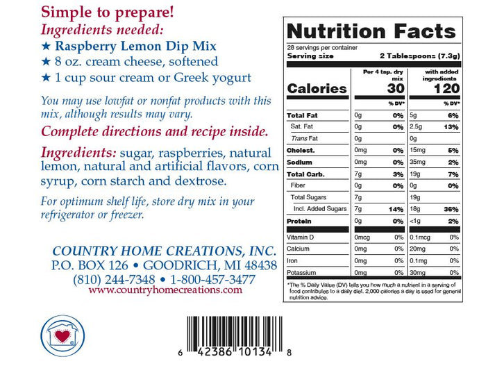 Raspberry Lemon Dip Mix