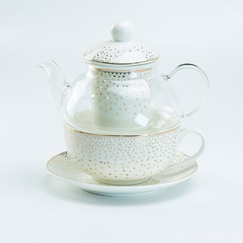 Spray Dots Golden Glass Tea For One