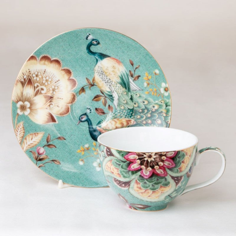 Teal Peacock Teacup