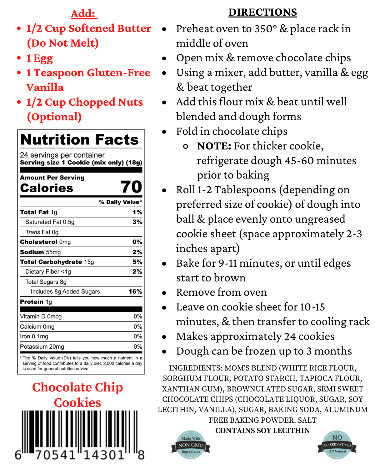 Gluten-Free Chocolate Chip Cookies Mix