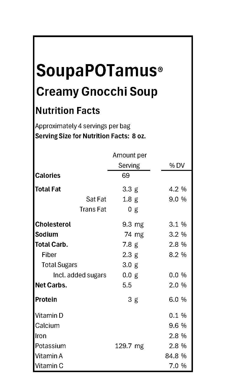 SoupaPOTamus Creamy Gnocchi Shelf-Stable Dry Soup