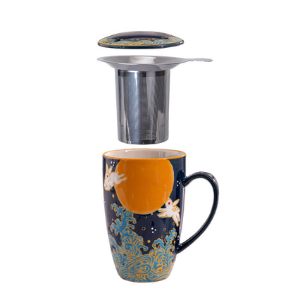 Moon Rabbit Design 15oz Tea Mugs with Lid and Infuser