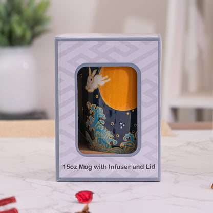 Moon Rabbit Design 15oz Tea Mugs with Lid and Infuser