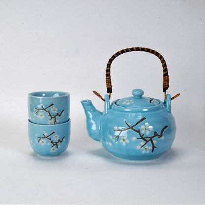Blue Sakura Cherry Blossoms Tea Set 22oz Tea Pot with 2 Cups