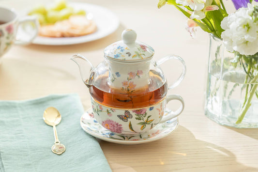 Butterfly Garden Glass and Fine Porcelain Tea For One Set