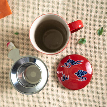 Oriental Dragon Design 15oz Tea Mugs with Lid and Infuser for Loose Leaf Tea
