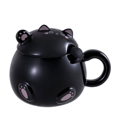 Whimsy Cat 15oz Mug With Lid and Spoon Black