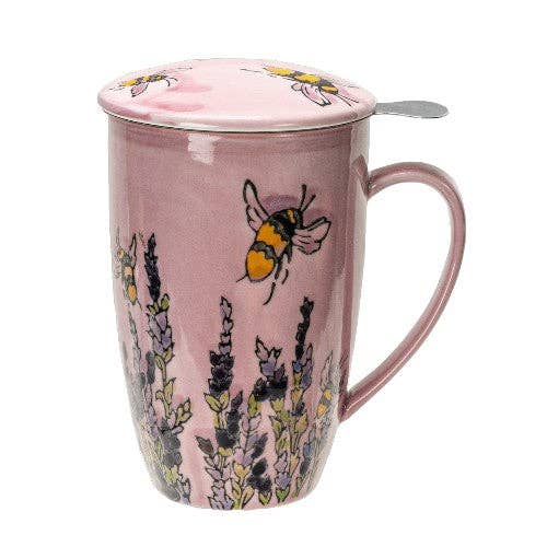 Spring Honeybee Design 15oz Tea Mugs with Lid and Infuser for Loose Leaf Tea