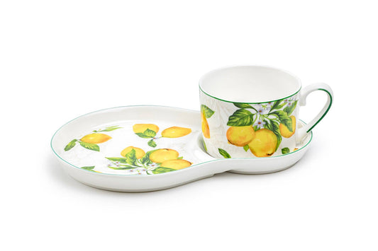 Lemon Garden Fine Porcelain 8oz Tea Snack Set