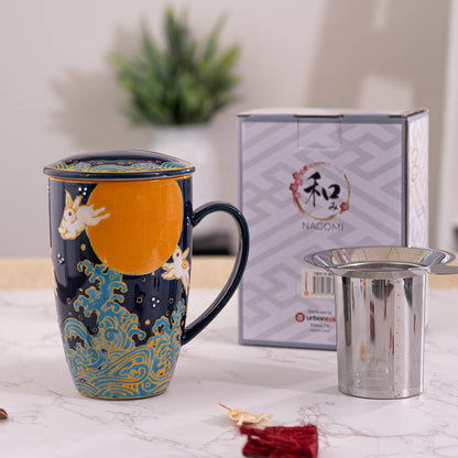 Moon Rabbit Design 15oz Tea Mugs with Lid and Infuser