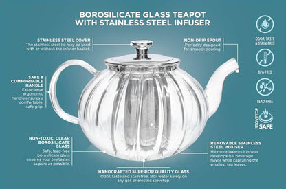 Teabloom Vienna Glass Teapot With Removable Infuser: 37 OZ