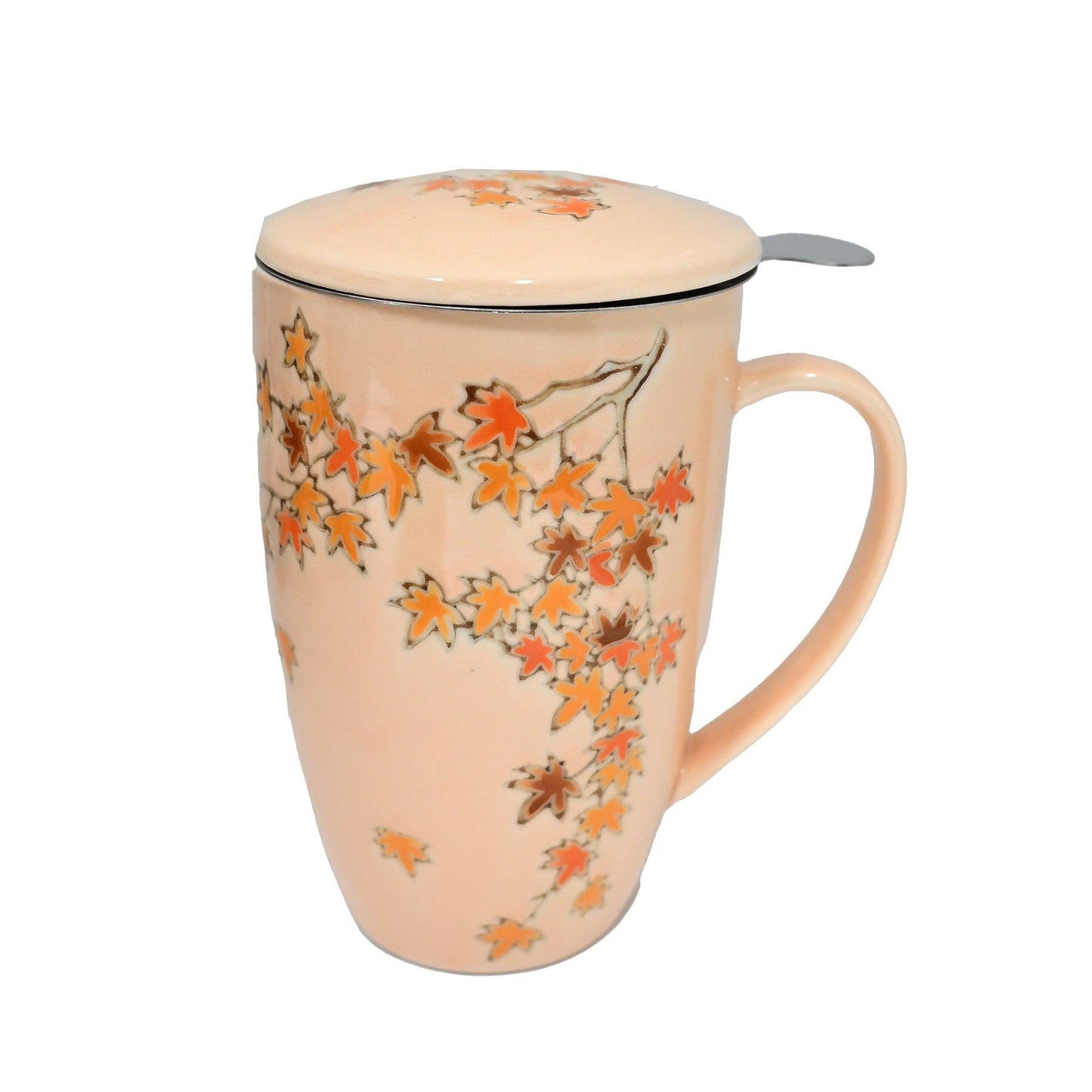 Momiji Maple Leaves Design 15oz Tea Mugs with Lid and Infuser for Loose Leaf Tea