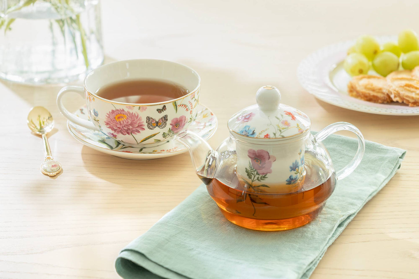 Butterfly Garden Glass and Fine Porcelain Tea For One Set