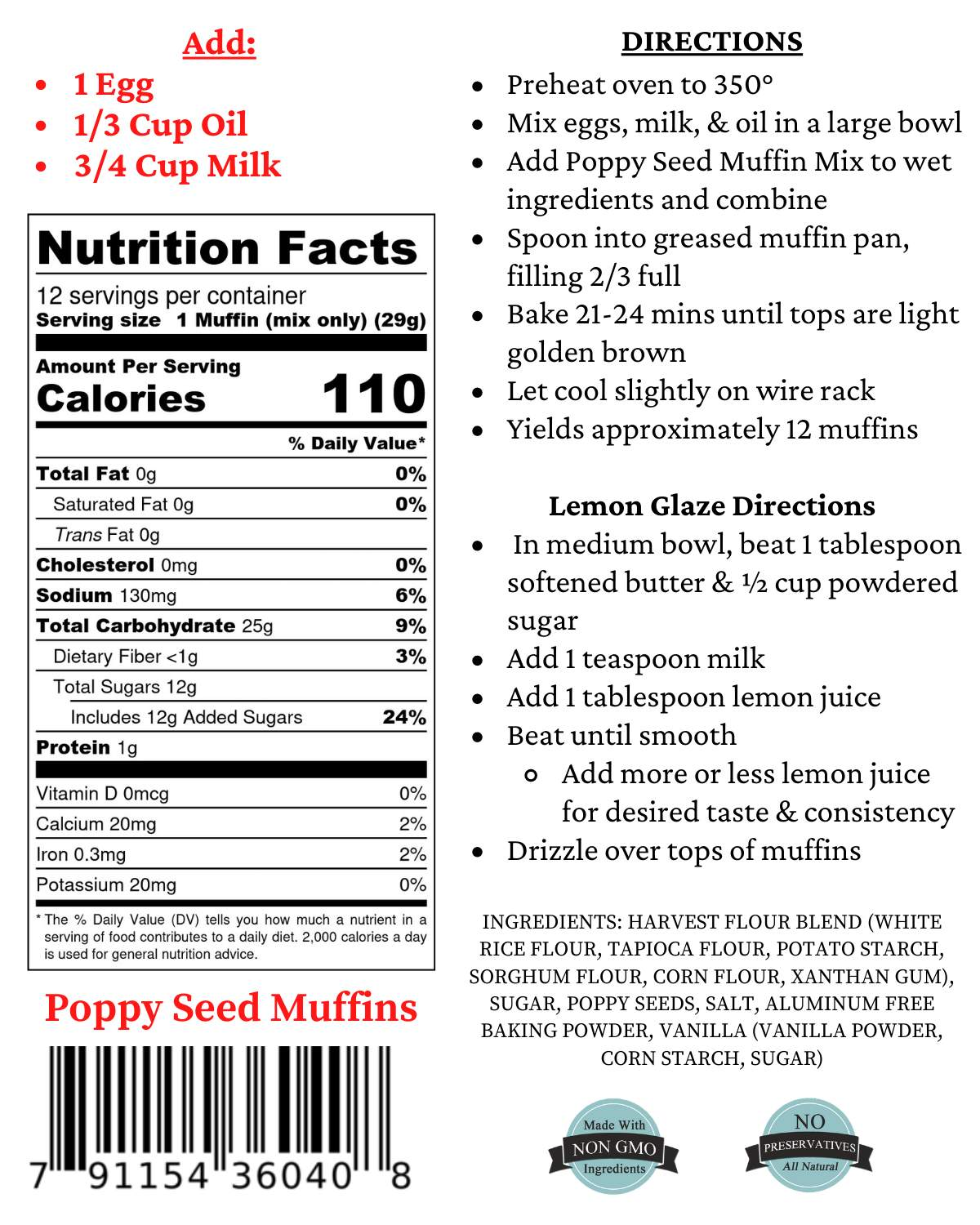 Gluten-Free Poppy Seed Muffin Mix