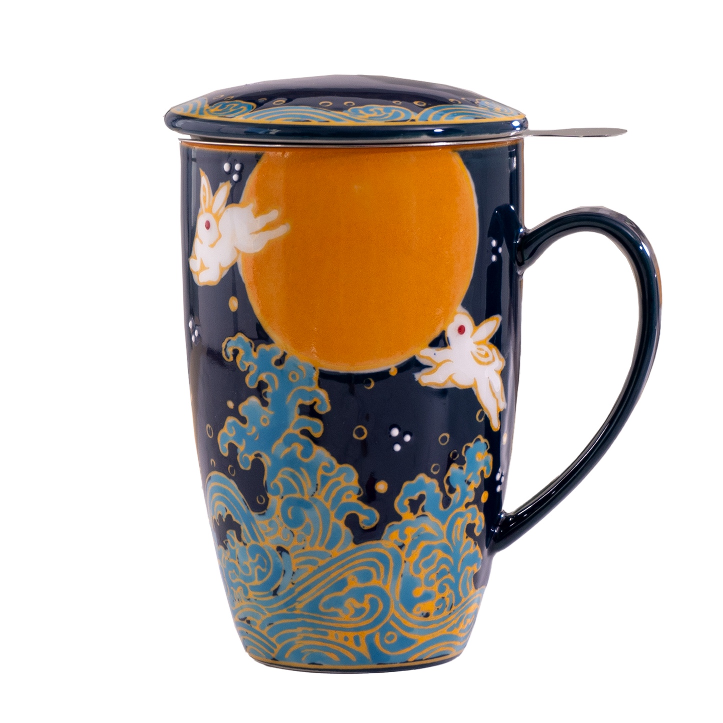 Moon Rabbit Design 15oz Tea Mugs with Lid and Infuser
