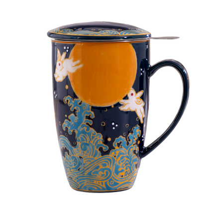 Moon Rabbit Design 15oz Tea Mugs with Lid and Infuser