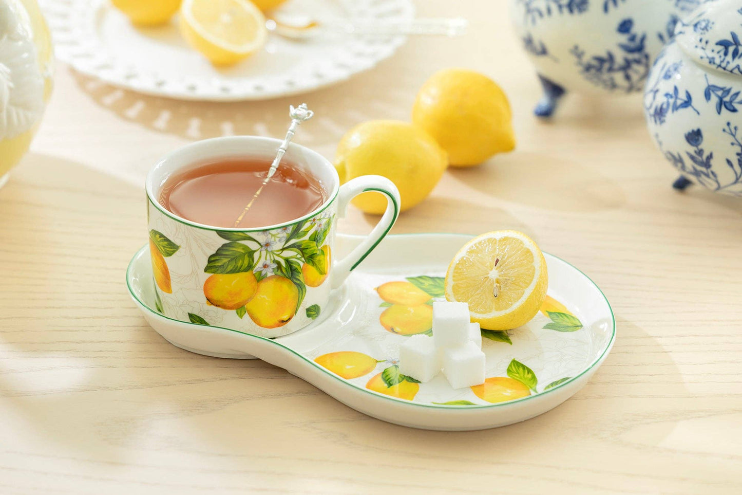 Lemon Garden Fine Porcelain 8oz Tea Snack Set