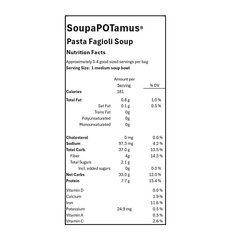 SoupaPOTamus Pasta Fagioli Shelf-Stable Dry Soup