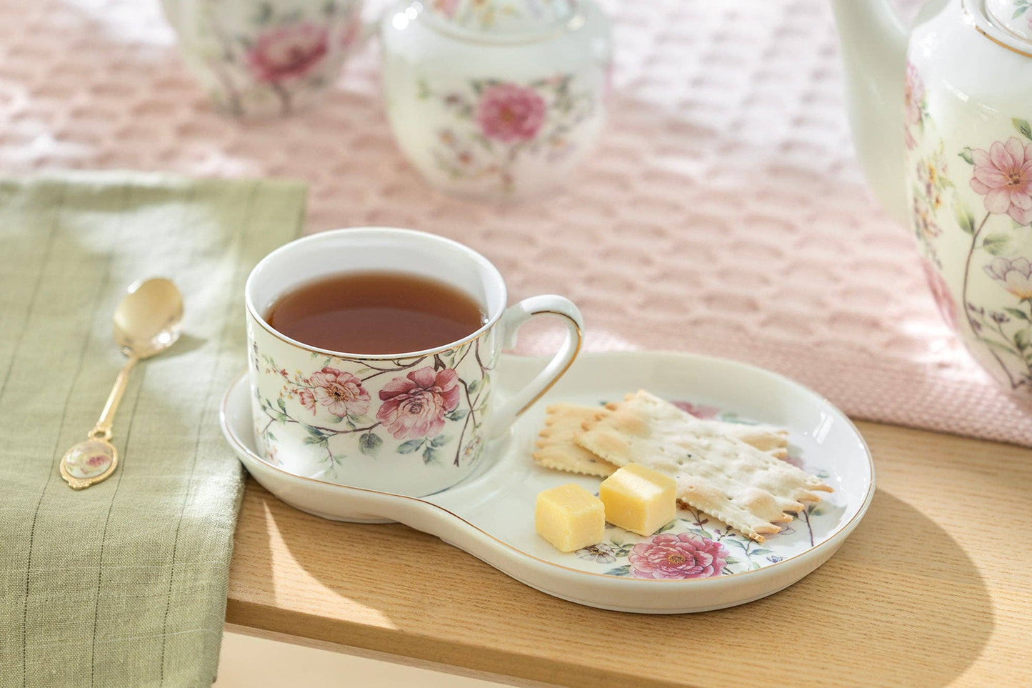 Pink Camellia 8oz Fine Porcelain Tea Snack Set