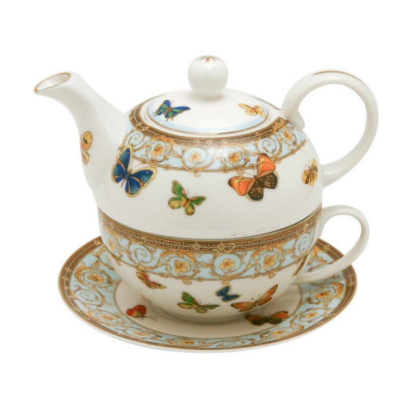Porcelain Tea For One Blue Butterflies