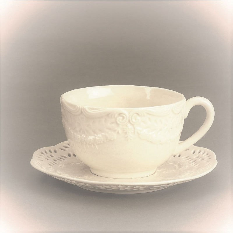 Cream Embossed Lace Victorian-Inspired Teacup