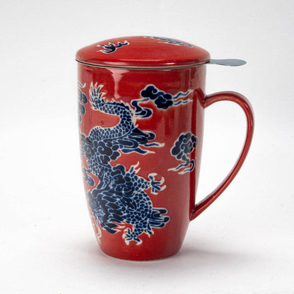 Oriental Dragon Design 15oz Tea Mugs with Lid and Infuser for Loose Leaf Tea