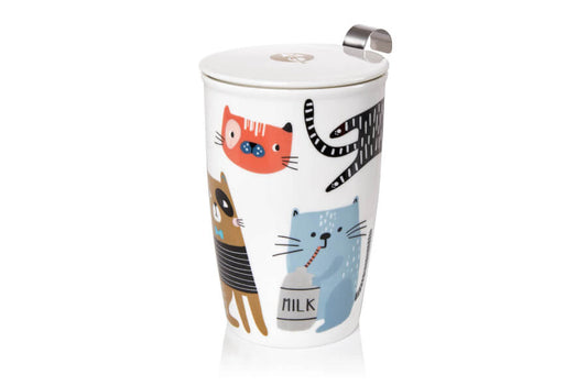 Porcelain Infuser Mug Here Kitty Kitty
