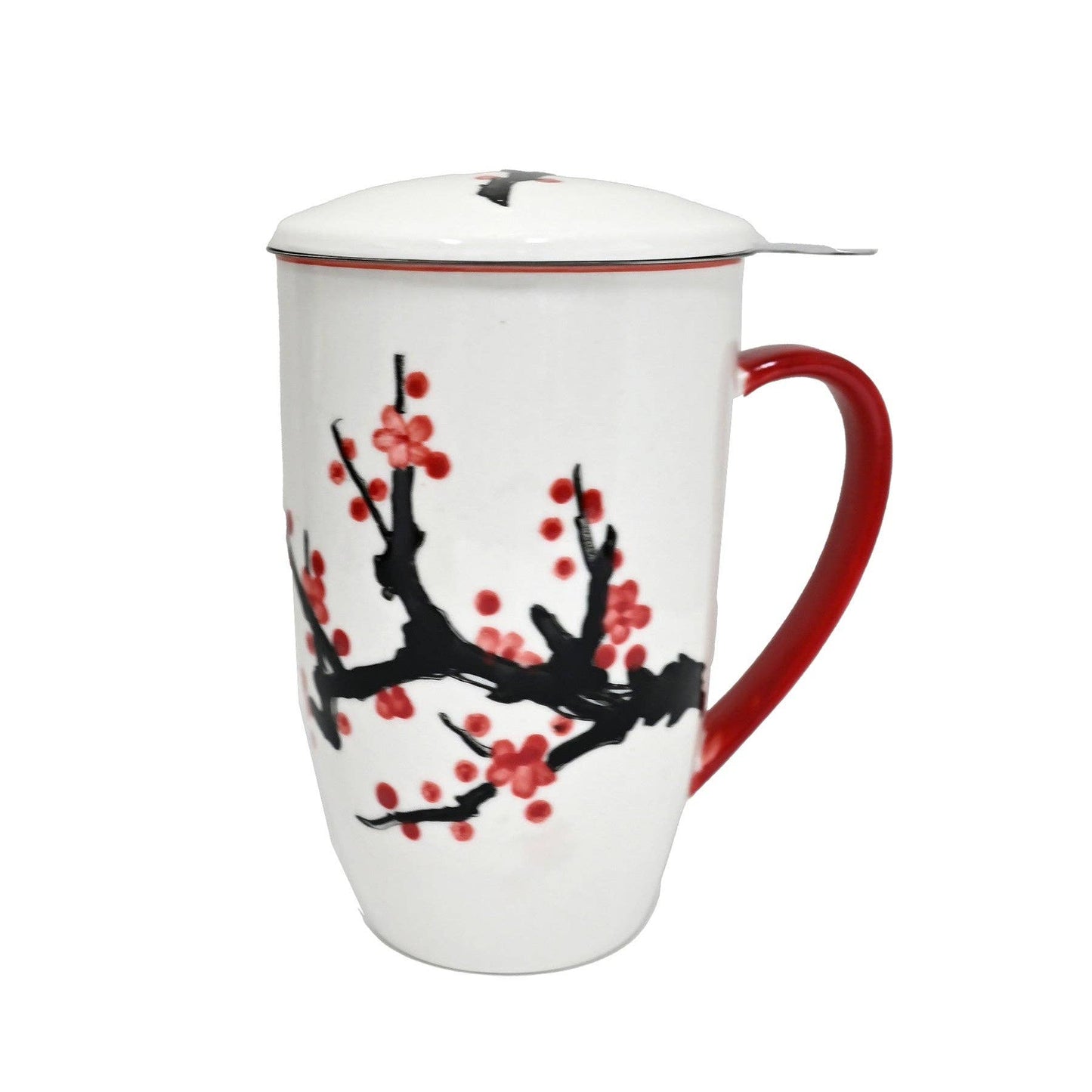 Sakura Cherry Blossoms Design 15oz Tea Mugs with Lid and Infuser for Loose Leaf Tea