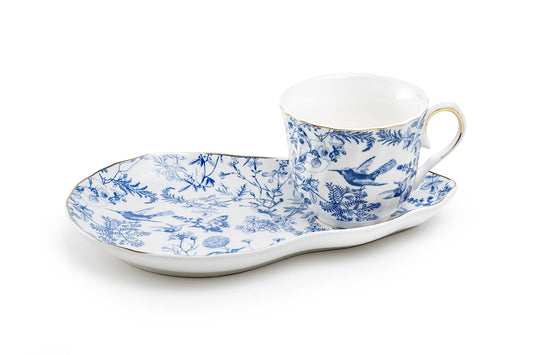 Blue Bird Toile 7oz Fine Porcelain Tea Snack Set