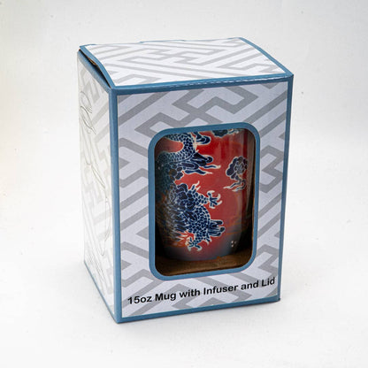 Oriental Dragon Design 15oz Tea Mugs with Lid and Infuser for Loose Leaf Tea