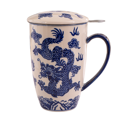 Oriental Ryu Dragon Design 15oz Tea Mugs with Lid and Infuse