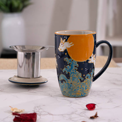 Moon Rabbit Design 15oz Tea Mugs with Lid and Infuser