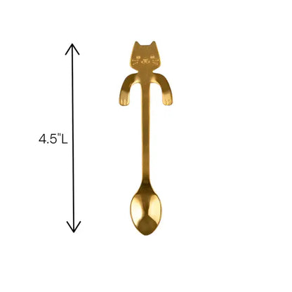Cat Hanging 4.5"L Tea Spoon Gold