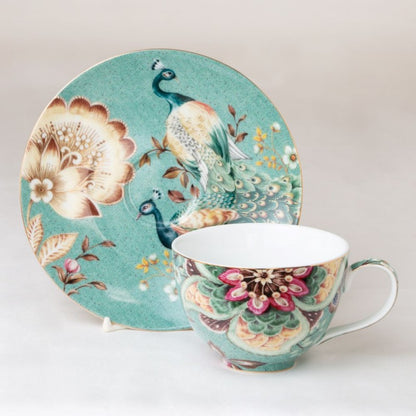 Teal Peacock Teacup