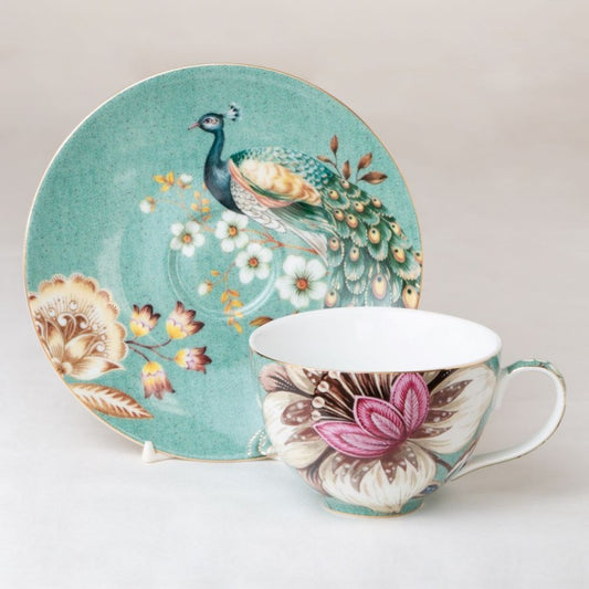 Teal Peacock Teacup